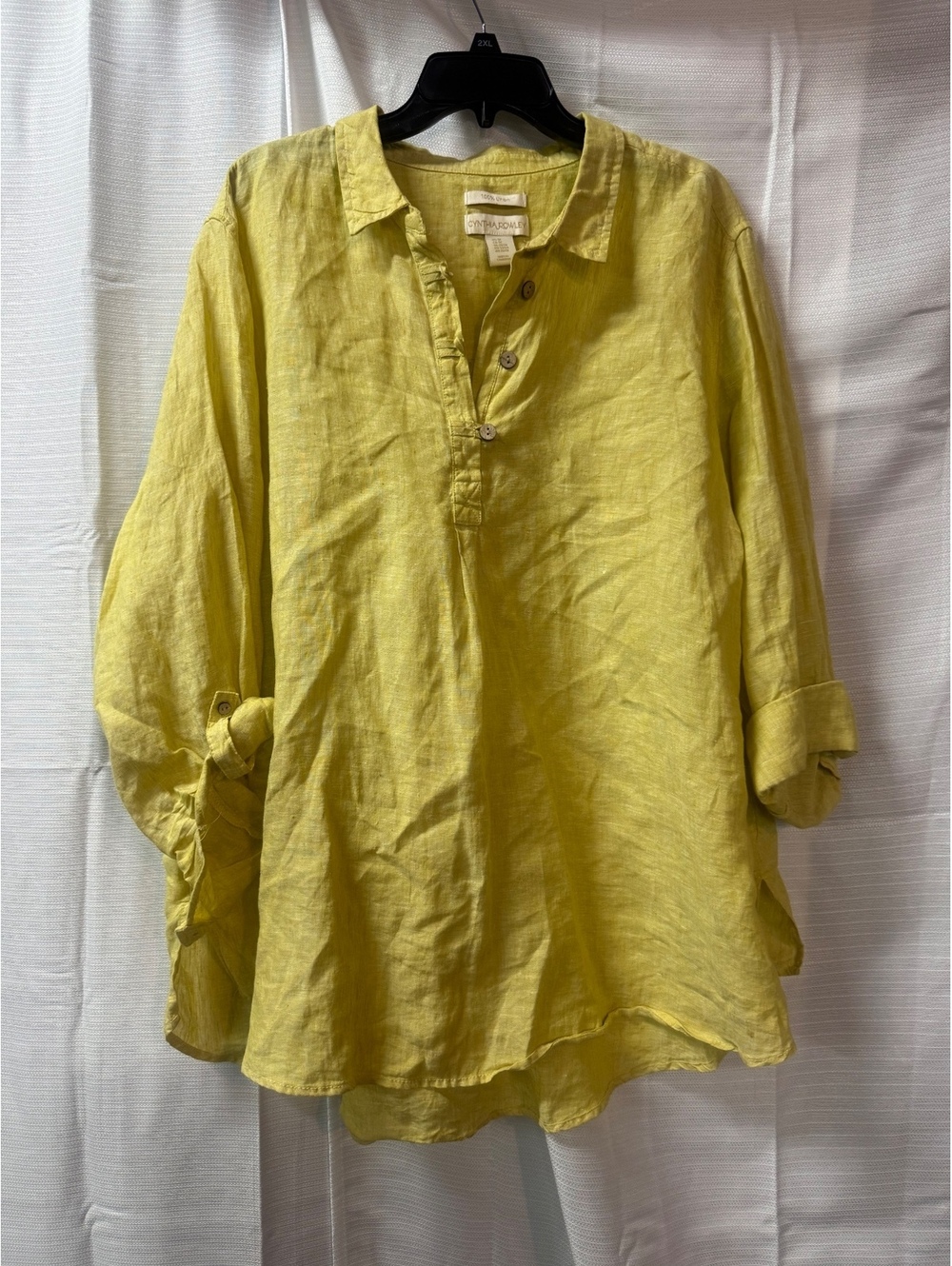Cynthia Rowley Women's Yellow 100% Linen Button-Up Shirt 3X